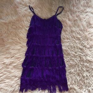 purple fringe/flapper mini dress - size large, barely worn